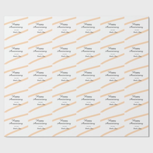 Papel De Regalo Happy wedding anniversary orange pastel lines name (Superficie plana)