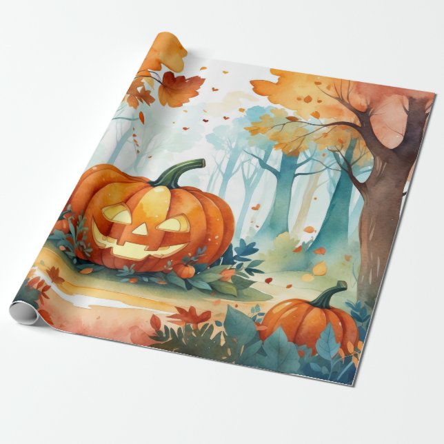 Papel De Regalo Harina de agua Calabazas otoñales Hojas de otoño (Desenrollado)