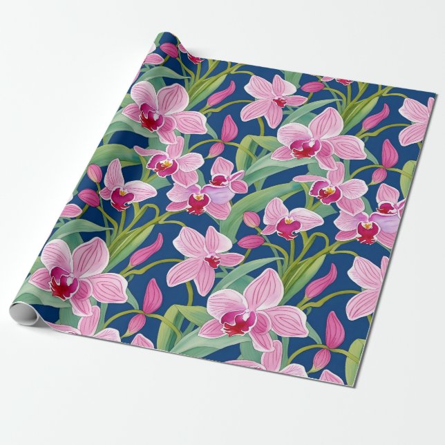 Papel De Regalo Harina de agua morada rosa de la flora orquesa (Desenrollado)