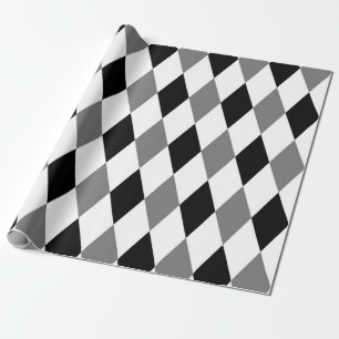 Papel De Regalo Harlequin Moda Diamante Geométrico Blanco Negro