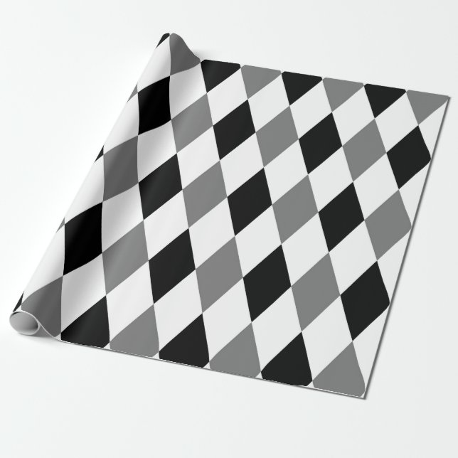 Papel De Regalo Harlequin Moda Diamante Geométrico Blanco Negro (Desenrollado)