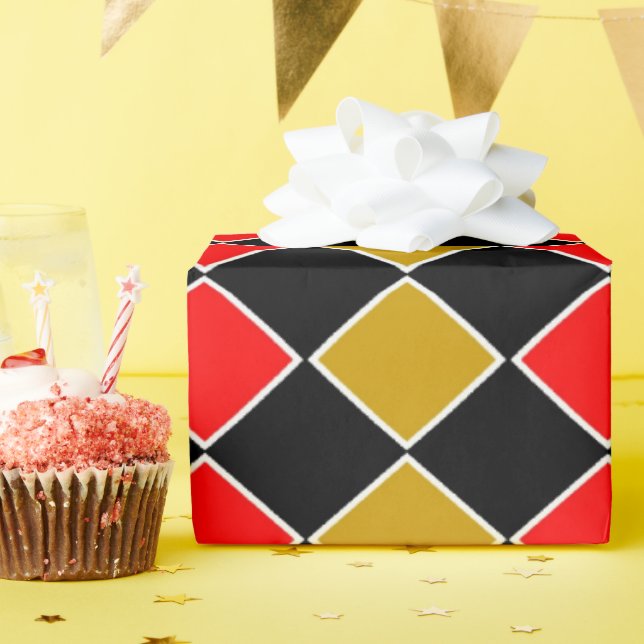 Papel De Regalo Harlequin rojo y oro (Fiesta de cumpleaños )