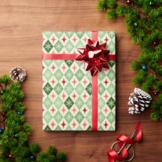 Papel De Regalo Harlequin Snowflake MCM Verde y Rojo