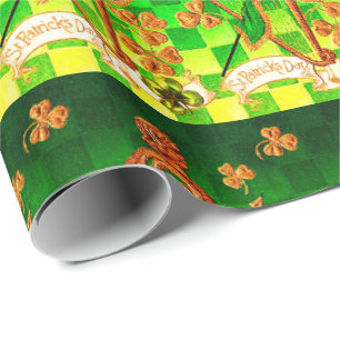 Papel De Regalo HARP IRLANDÉS, VERDE GOLD SHAMROCKS St Patrick's D