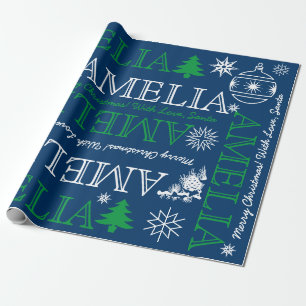 Papel De Regalo Hasta 6 letras nombre o Navidades de texto verde a