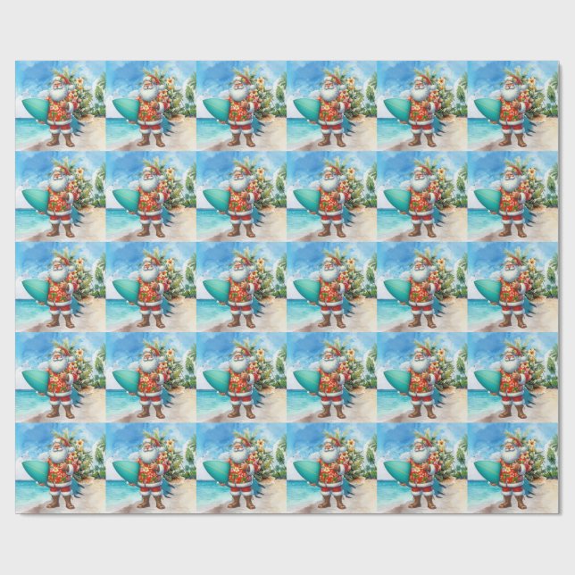 Papel De Regalo Hawaii Santa Claus is holding surf board Christmas (Superficie plana)