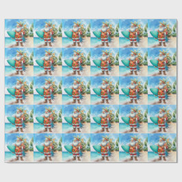 Papel De Regalo Hawaii Santa Claus sostiene tabla de surf Navidad