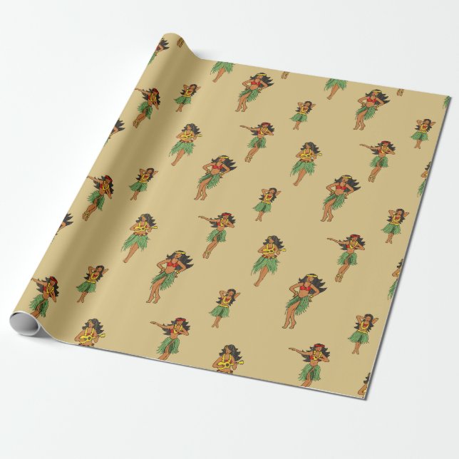 Papel De Regalo Hawaii Wedding Hula Dancing Girls Patterned (Desenrollado)