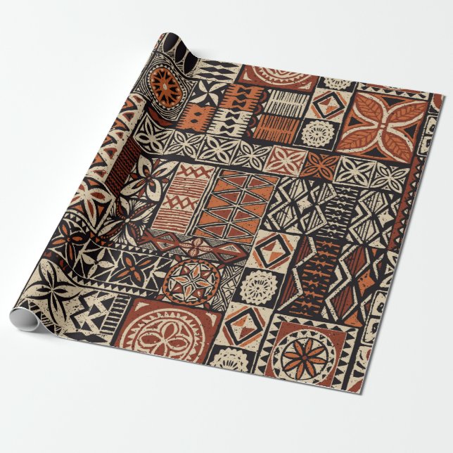 Papel De Regalo Hawaiian style tapa tribal fabric abstract patchwo (Desenrollado)