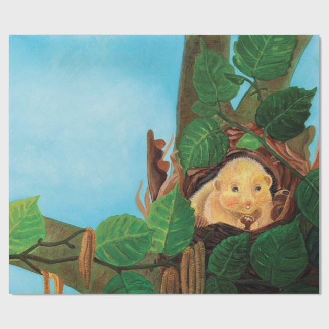 Papel De Regalo Hazel dormouse comiendo avellanas (Superficie plana)