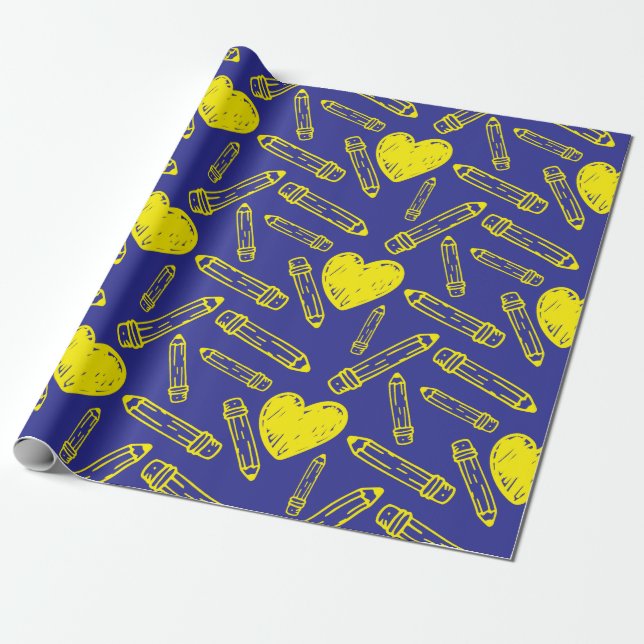 Papel De Regalo Heart And Pencil School Seamless Wrapping Paper (Desenrollado)