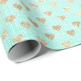 Papel De Regalo Heart Confetti Metallic Tiffany Aqua Gold Linen