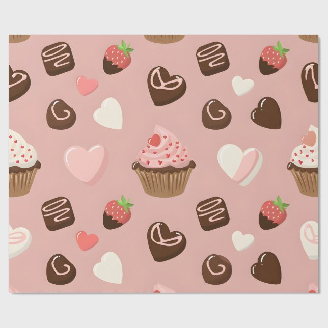 Papel De Regalo Heart Cupcake Chocolate Valentine Wrapping (Superficie plana)