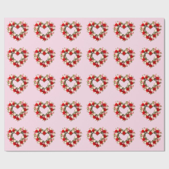 Papel De Regalo Heart Shaped Floral Wreath Roses Daisies Tulips (Superficie plana)