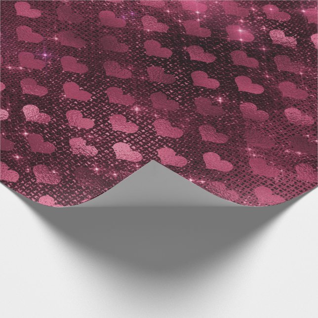 Papel De Regalo Hearts Bridal Marsala Purpurina Burgundy Glam (Esquina)