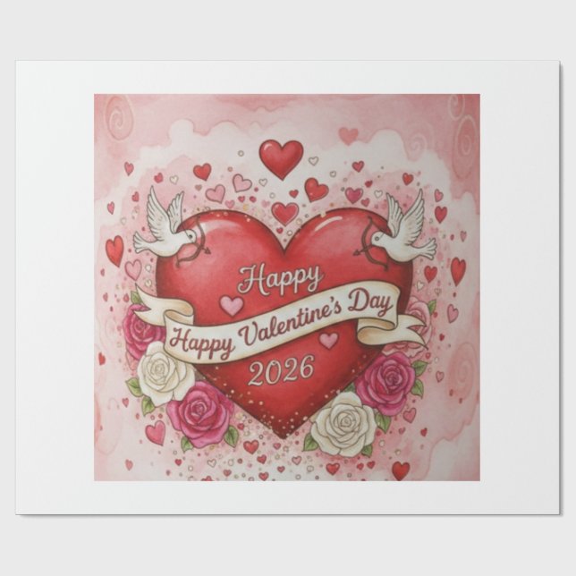 Papel De Regalo Hearts & Doves - valentine's Day 2026 Design (Superficie plana)