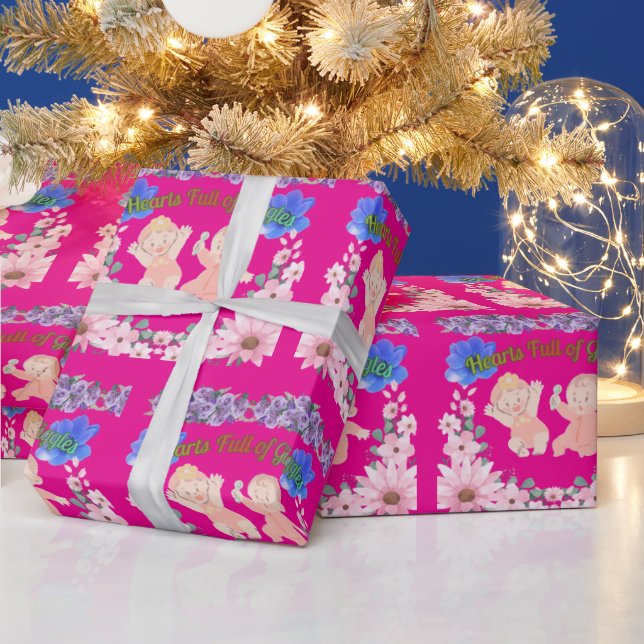 Papel De Regalo Hearts full of Giggles hot pink (Vacaciones)