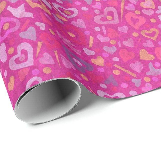 Papel De Regalo Hearts Love Collage Pattern Pink Fuchsia Magenta (Esquina del rollo)