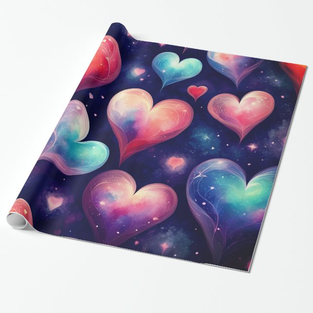 Papel De Regalo Hearts Stars Valentine Galaxy (Desenrollado)