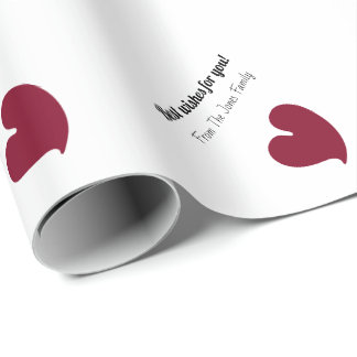 Papel De Regalo Hearty Hearts Burgundy and White Custom Text -