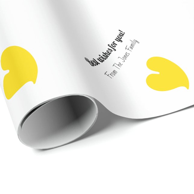 Papel De Regalo Hearty Hearts Yellow and White Custom Text - (Esquina del rollo)