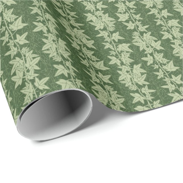 Papel De Regalo Hedera Ivy Vines - patrón L_D verde botánico. (Esquina del rollo)