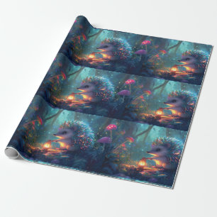 Papel De Regalo Hedgehog caprichoso y linterna en un bosque encant