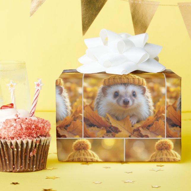 Papel De Regalo Hedgehog En Hojas De Otoño (Fiesta de cumpleaños )