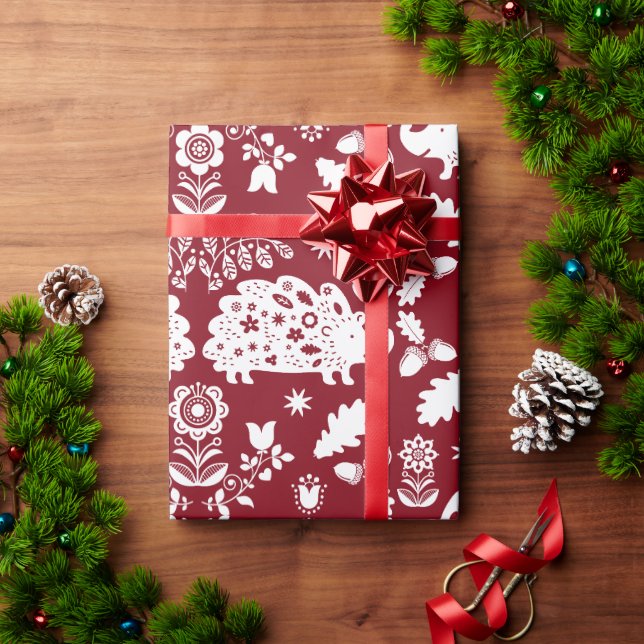 Papel De Regalo Hedgehog Folk Art (Regalo de vacaciones)