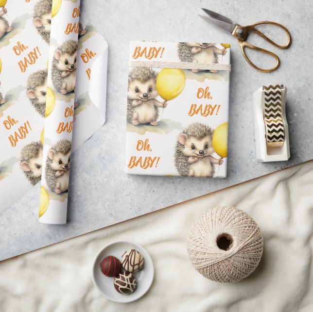 Papel De Regalo Hedgehog Oh Baby Gender Neutral Baby Shower (Artesanía)