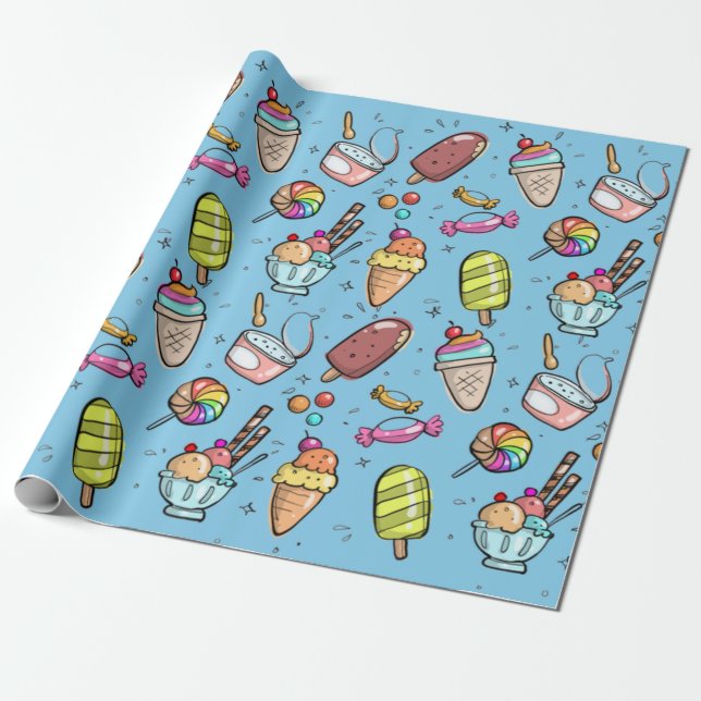 Papel De Regalo Helado Cream Candy Blue (Desenrollado)