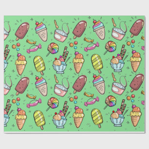 Papel De Regalo Helado Cream Candy Green
