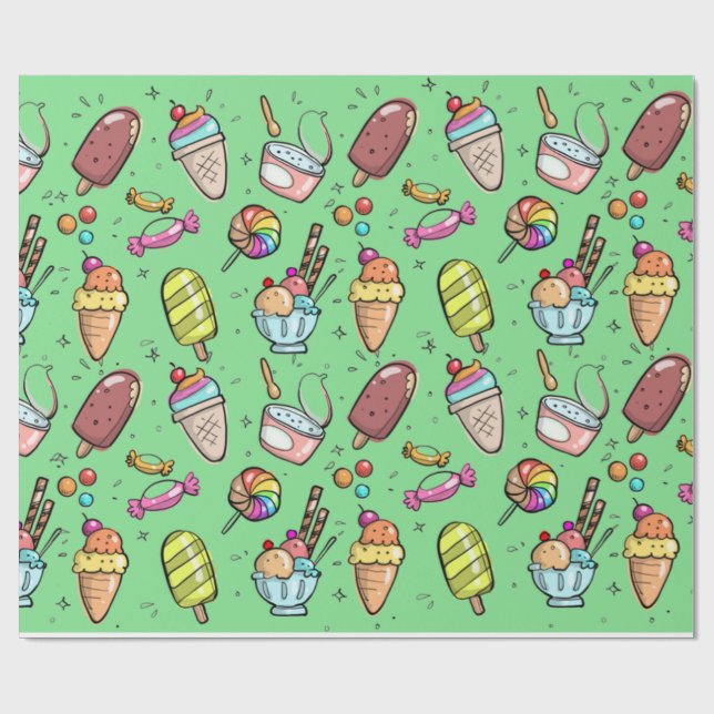 Papel De Regalo Helado Cream Candy Green (Superficie plana)