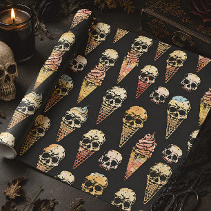 Papel De Regalo Helado De Cráneo Retró Gótic Halloween