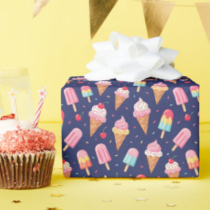 Papel De Regalo Helado, paletas y patrón de cerezas