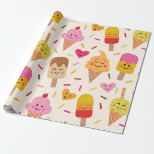 Papel De Regalo Helado sonriente Kawaii cumpleaños de niños
