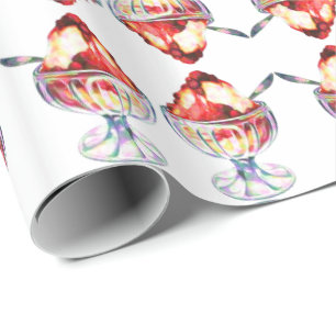Papel De Regalo helado vintage sundae rojo marrón blanco