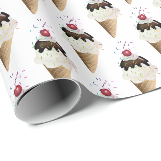 Papel De Regalo Helados De Crema De Hielo En Blanco (Esquina del rollo)