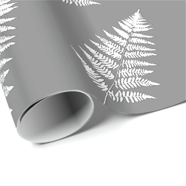 Papel De Regalo Helecho 1 del arbolado, gris/gris y blanco (Esquina del rollo)