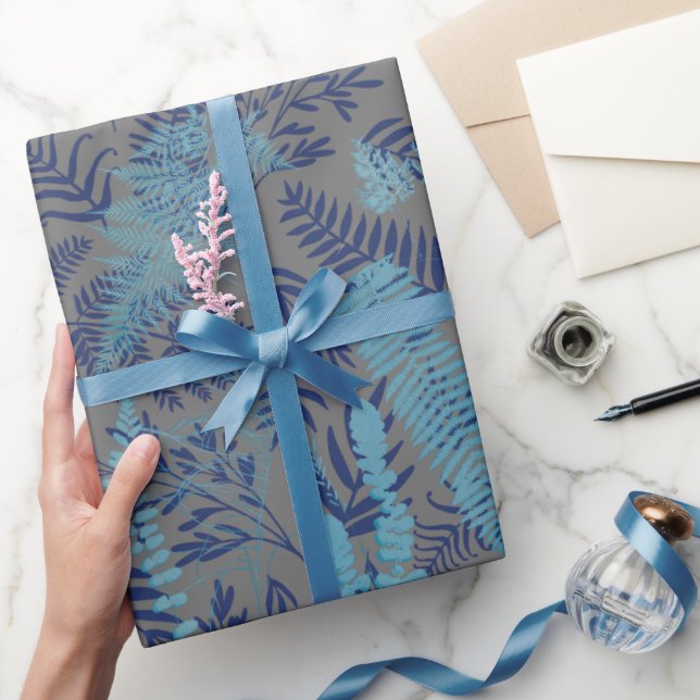 Papel de regalo Helechos en azul y turquesa (Regalar)