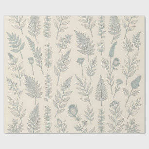 Papel De Regalo Helechos Flores Silvestres Botánicas Verde Salvia