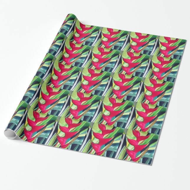 Papel De Regalo Heliconia Lobster Claw flor de acuarcolía tropical (Desenrollado)