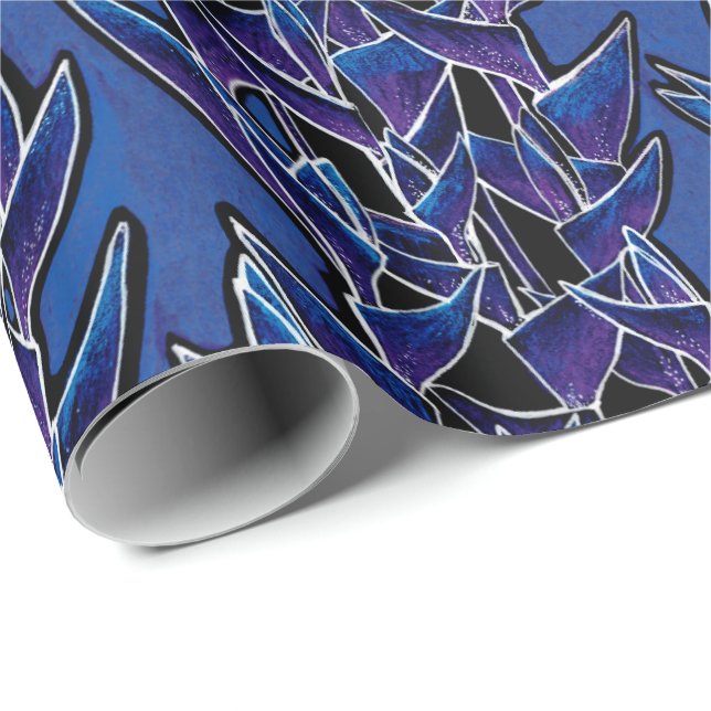 Papel De Regalo Heliconia Tropical Abstract Floral Pattern Violet (Esquina del rollo)