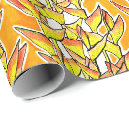 Papel De Regalo Heliconia Tropical Botánico Negrita Patrón Floral