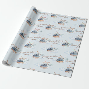 Papel De Regalo Helicóptero de acuarela azul personalizado para cu