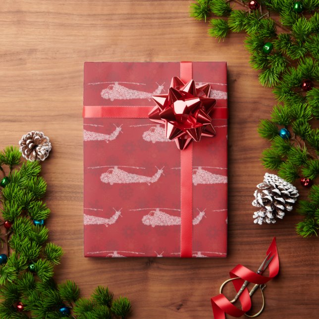 Papel De Regalo Helicópteros de copo de nieve - Rojo (Regalo de vacaciones)