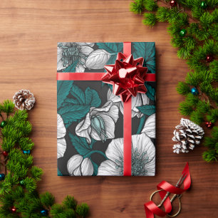 Papel De Regalo Hellebores blancos con hojas azules