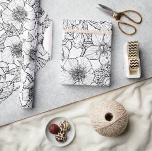 Papel De Regalo Hellebores en blanco y negro