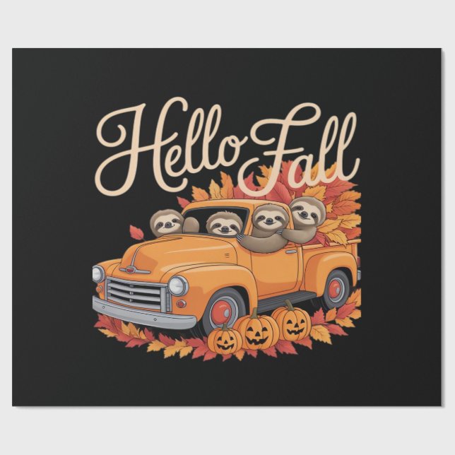 Papel De Regalo Hello Fall Funny Sloth Halloween pumkin Classic T- (Superficie plana)