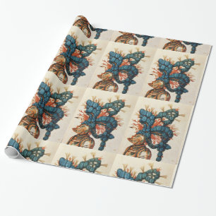 PAPEL DE REGALO HELMET ANTIGUO KNIGHT CON PIES AZULES ROJOS